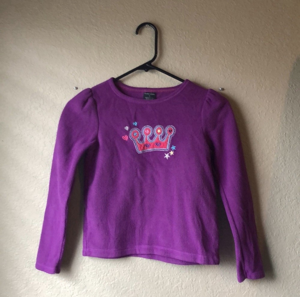 Faded Glory Sweatshirt Girls Kids Y2K Purple Crown Casual Fleece Active Top Sz 8
