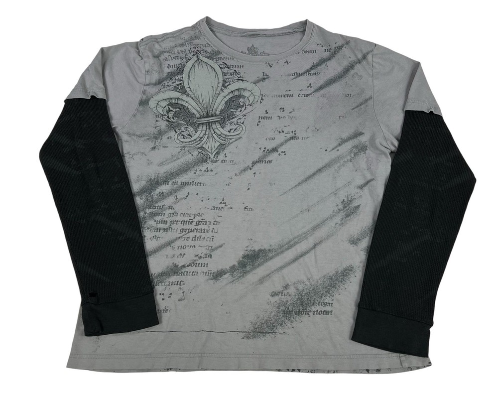 VTG Y2K Emo Helix Mens Medium Layered Thermal Long Sleeve Shirt Goth Skater Punk