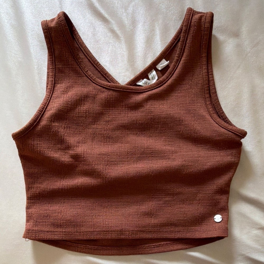 Women's Brown Cropped Sleeveless Stretch Tank Top Scoop Neck Activewear