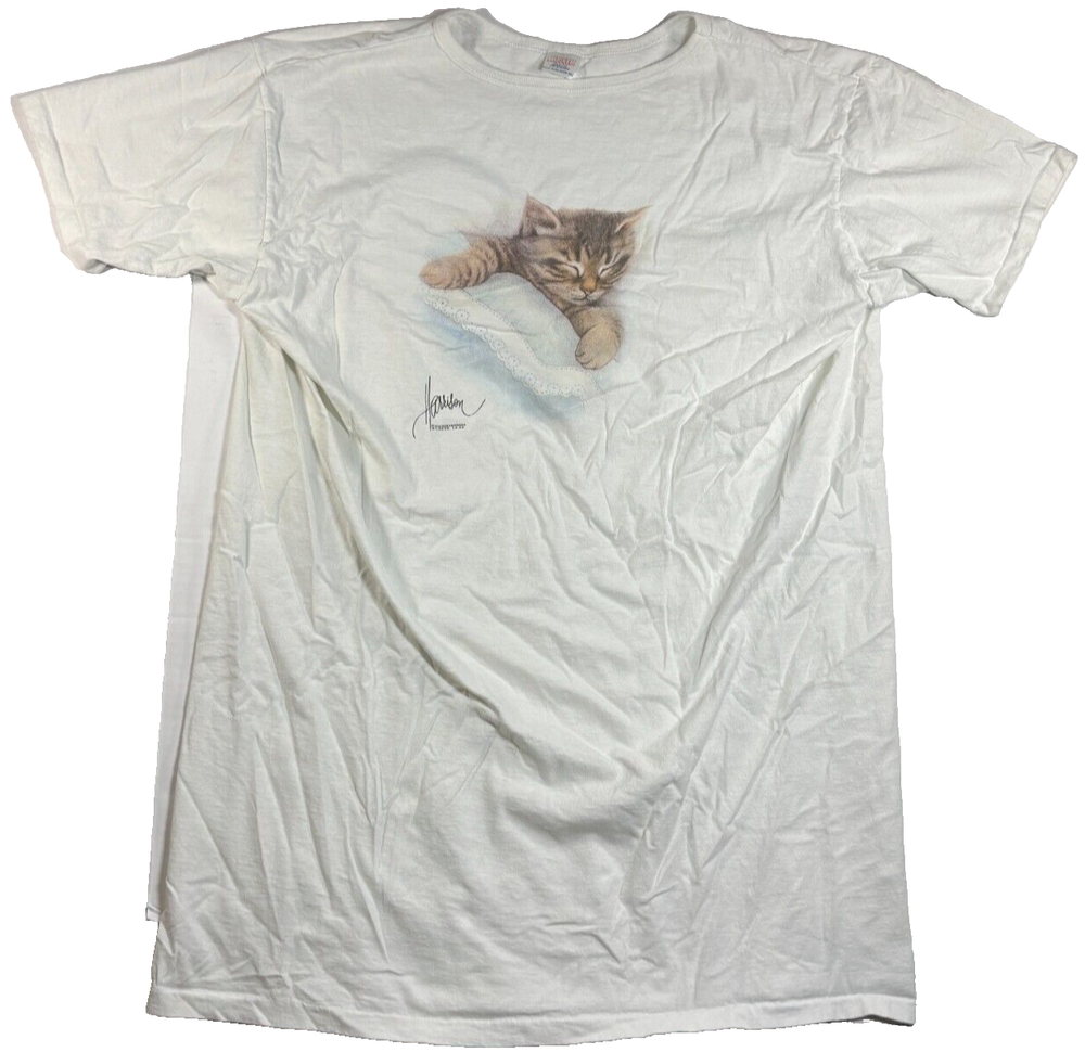 Vintage Bob Harrison Cat Sleep Shirt Sleepy Kitten Cozy Long Crewneck Tee OSFA
