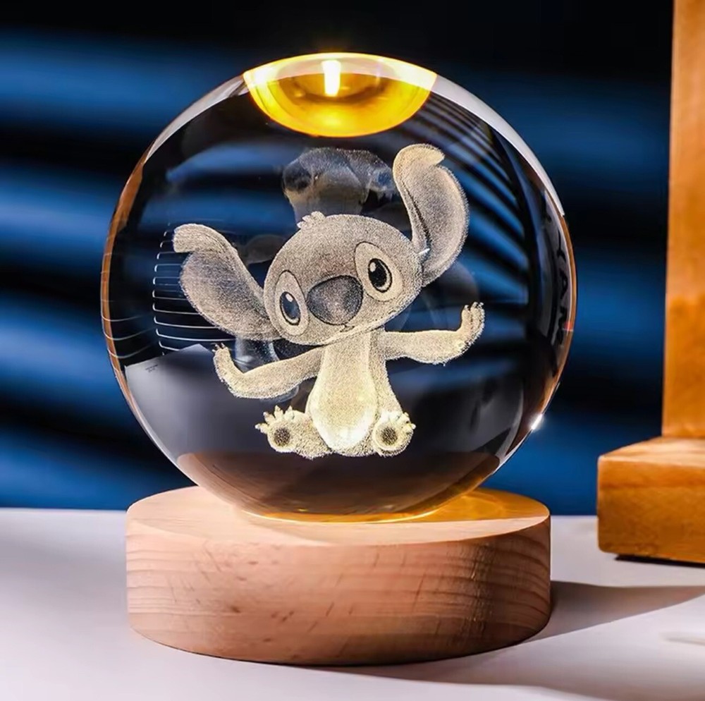 3D Stitch Crystal Ball (4 Variants) Night Light with Wooden Base Gift