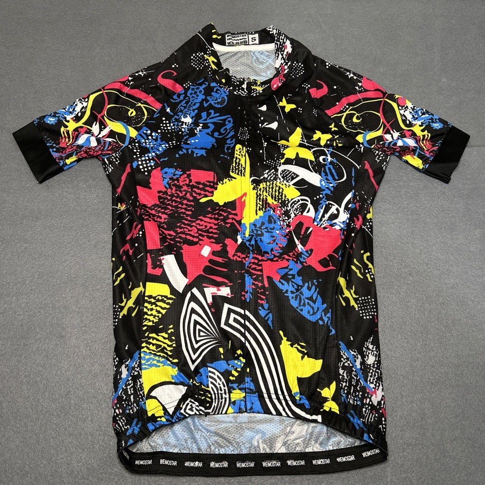 Weimostar Men’s S Cycling Jersey Abstract Graffiti Print Full Zip Short Sleeve-image