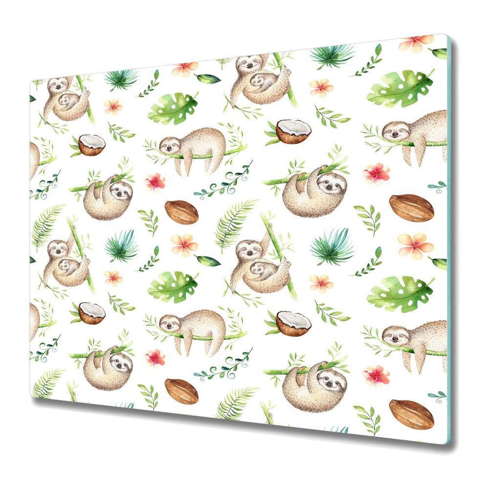 Glass Induction Ceramic Hob Cover Worktop Saver Sloth Animals Leaves 60x52