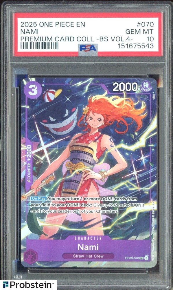 #4 2025 One Piece En Premium Card Coll BS Vol 4 #070 Nami PSA 10 GEM MINTPROBSTEIN is actively accepting consignments !!