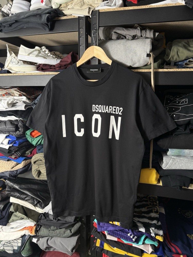 Dsquared2 Icon Logo T-Shirt Black Cotton Graphic Tee Men’s Size L Italy