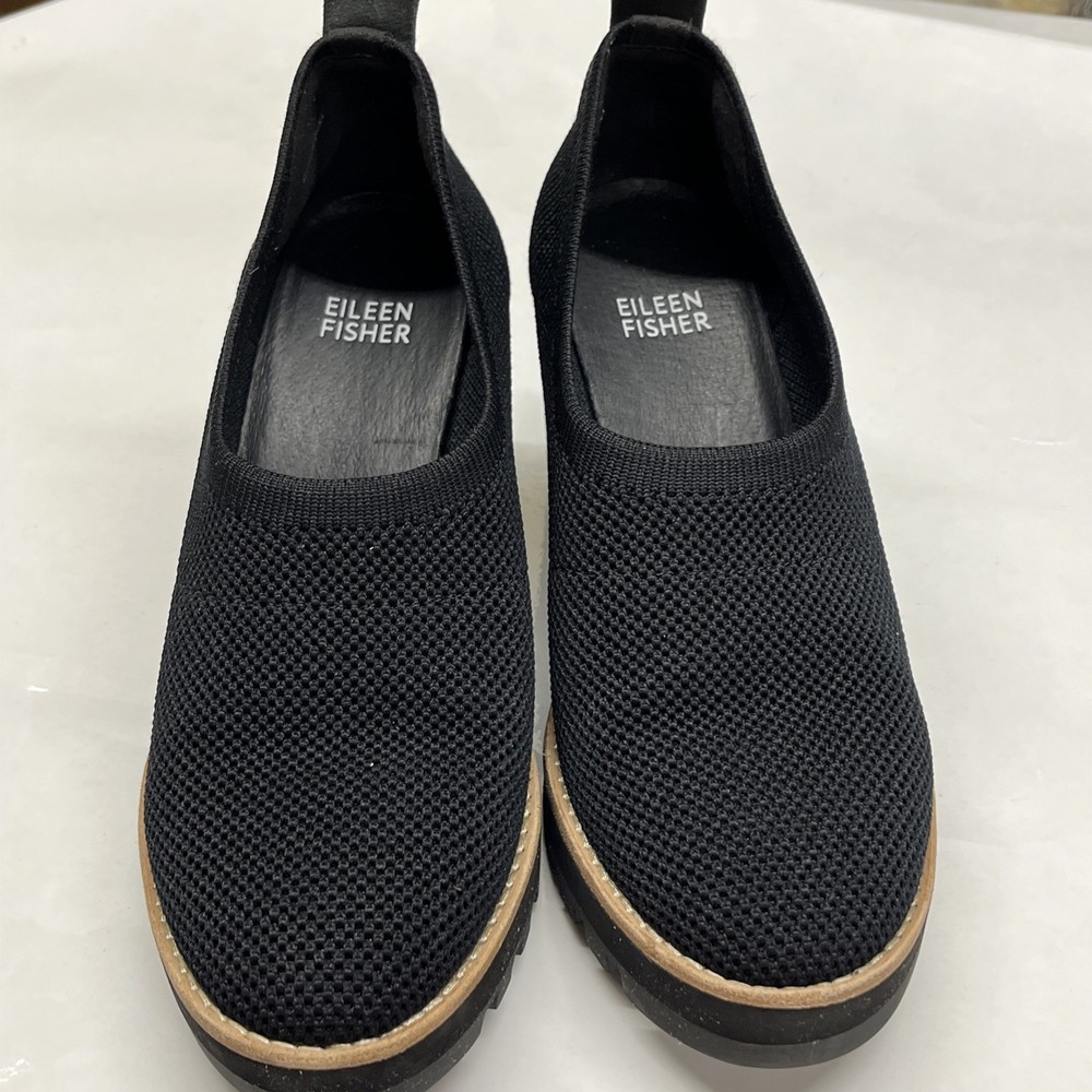 Eileen Fisher SZ 6 Women's Marie Wedge Pumps Chunky Lug Platform Shoes Black EUC