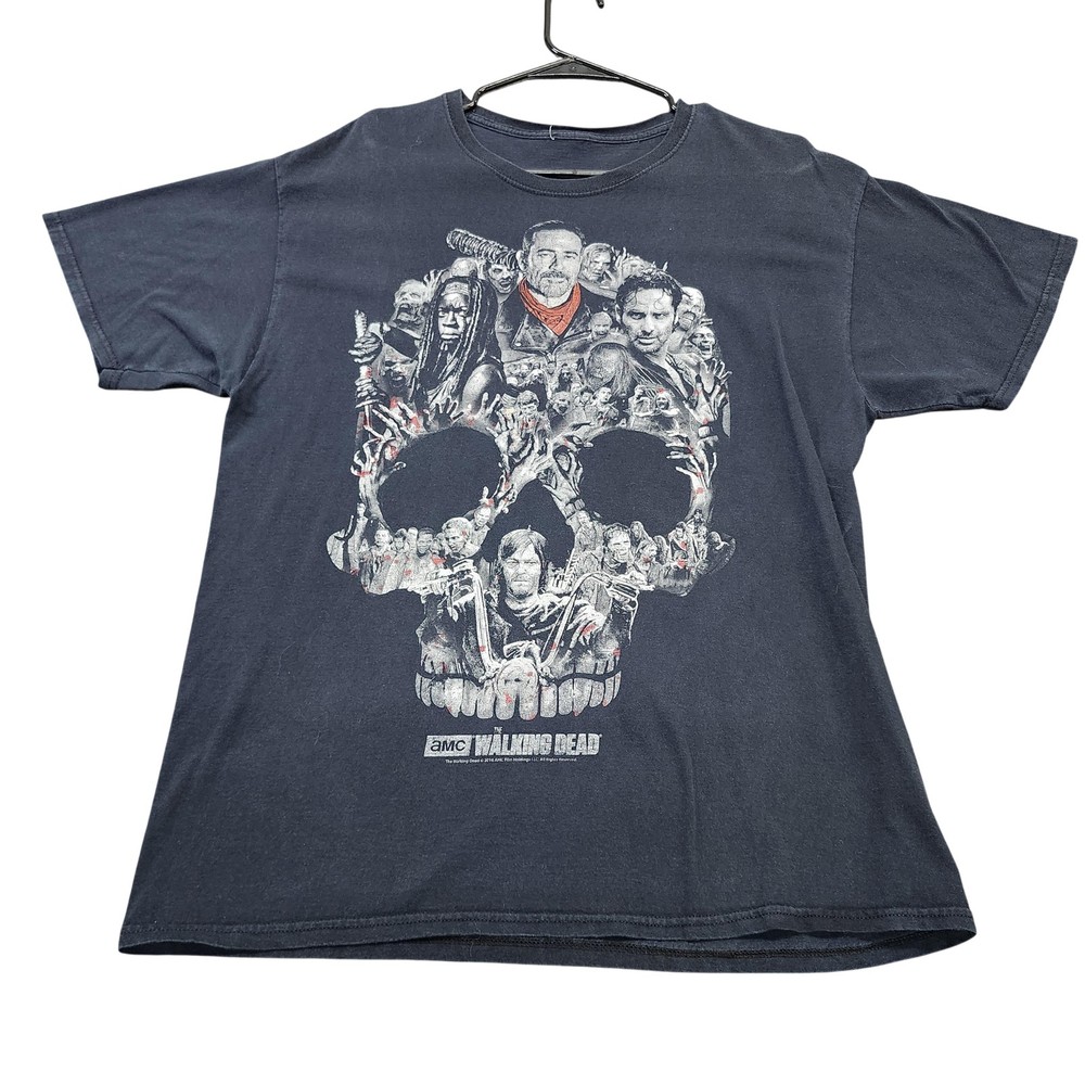 Shirt Mens Large Black The Walking Dead Skull Cast Graphic Tee Horror TV Show