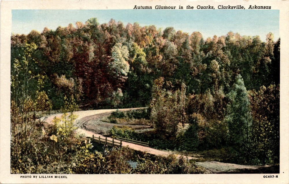 Autumn, Ozarks, Clarksville, Arkansas, Lillian Mickel, Curteich-Ch Postcard