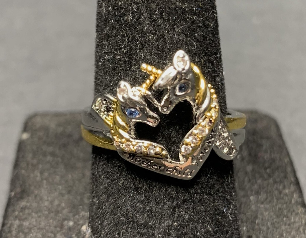 Vintage Estate Antique Silver Tone Rhinestone Heart CZ Ring - Size 6