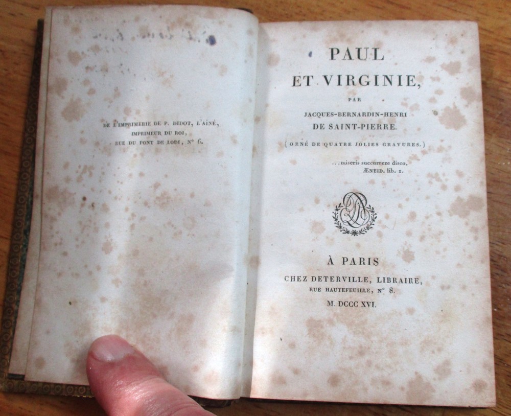 Hardcover Book 1816 Paul Et. Virginie  A.Paris