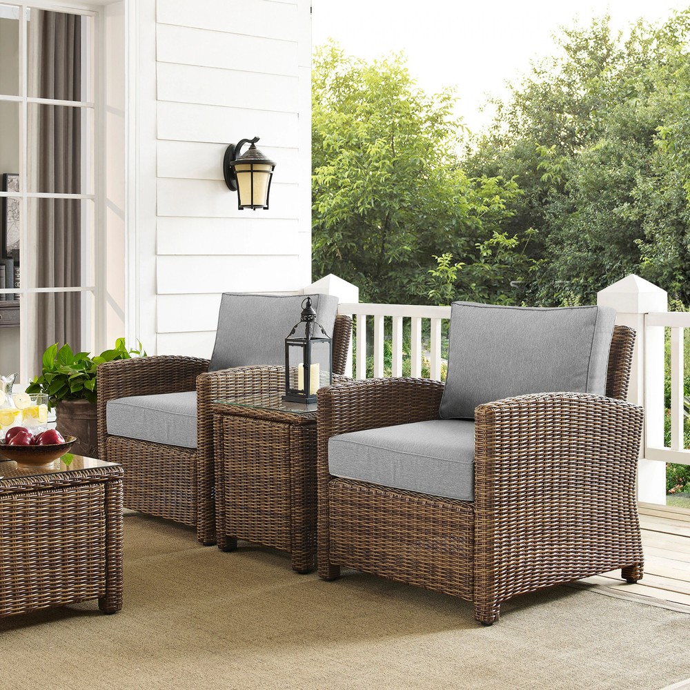 Crosley Bradenton 3-Piece Gray Outdoor Wicker Armchair Set