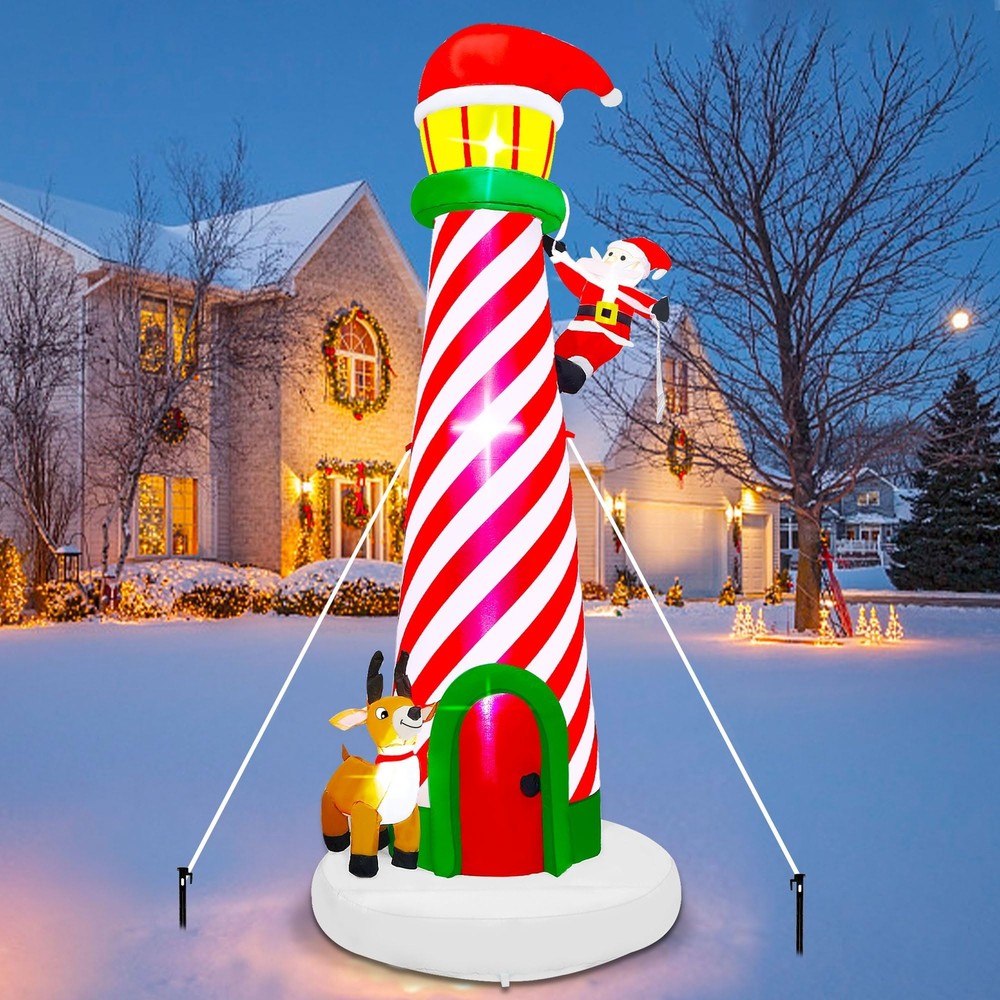 10FT Christmas Inflatable Decoration, Giant Lighted Lighthouse Blowups with S...