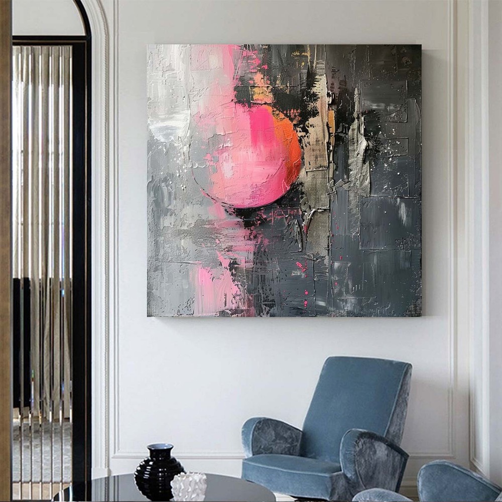 Handmade Wall Art Home Decorative Oil Painting Abstract Knife Living Room pink