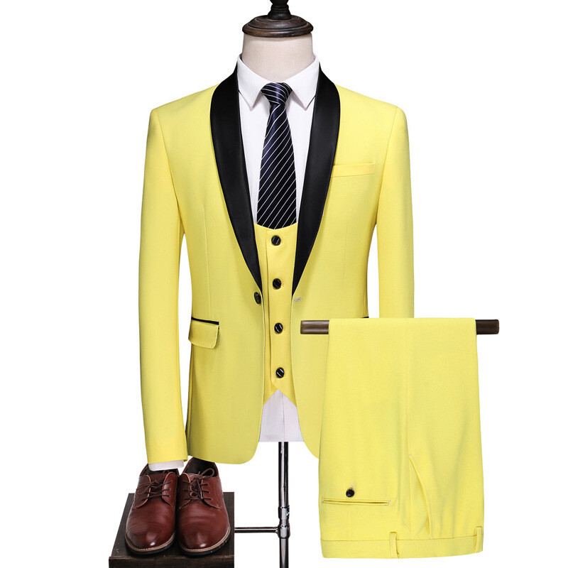 Men's Yellow 3-Piece Shawl Lapel Tuxedo for Prom Wedding Groom Suit