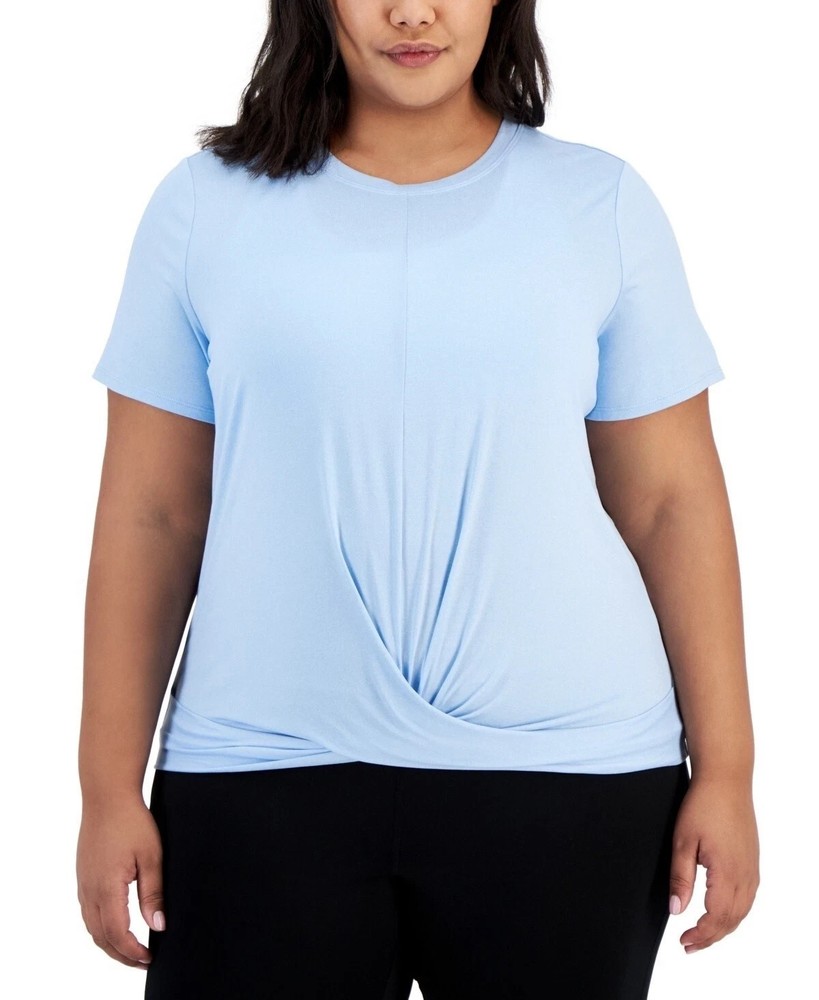 ID Ideology Plus Size Active Solid Twist-Front Top - Skysail Blue - 1X