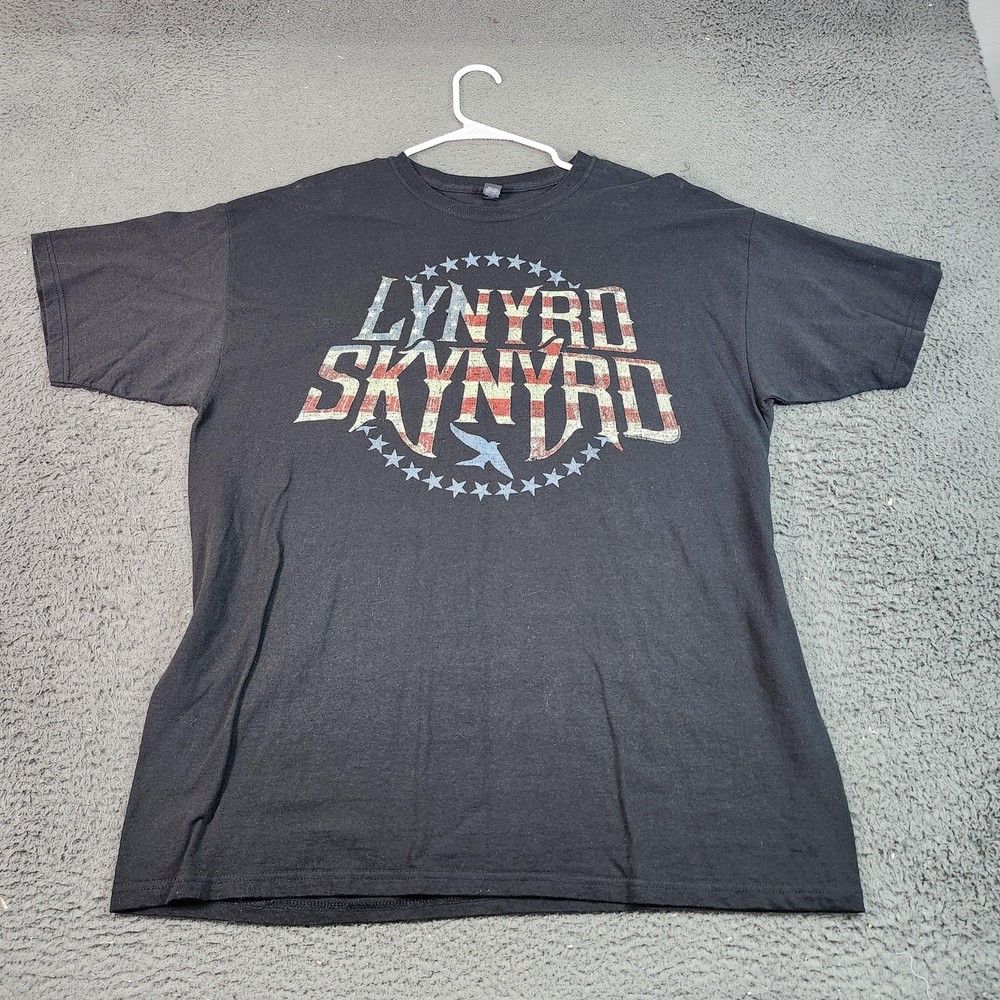 Lynyrd Skynyrd Shirt Mens XL Black American Flag Logo Band Graphic Tee M&O Gold