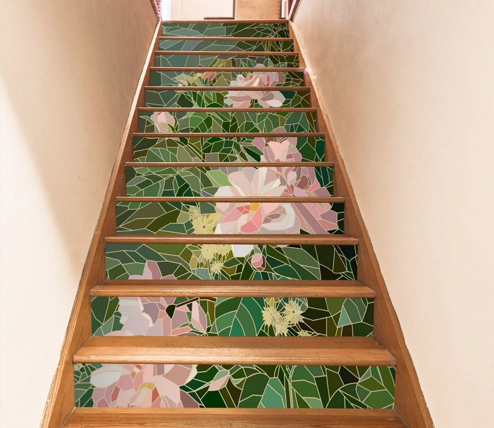 3D Flowers And Leaves AZ483 Stair Risers Decoration Mural Vinyl Wallpaper Kay