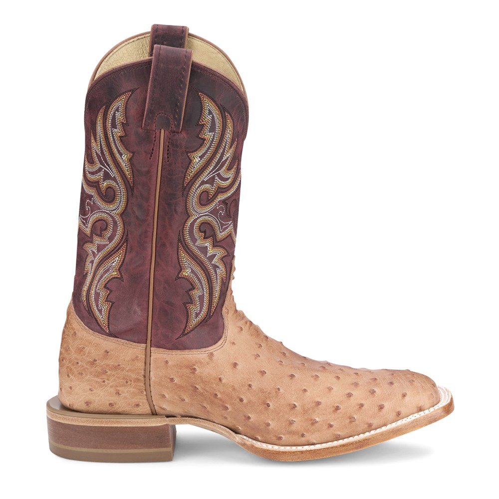 Justin Boots Moseley Full Quill Ostrich Embroidered Square Toe Pull On Cowboy  M