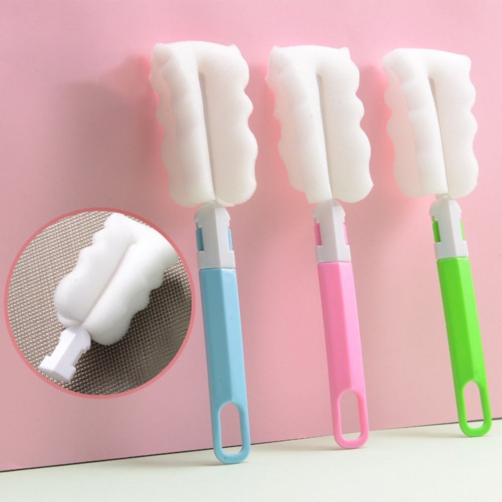 1 Sponge Handle Brush for Foam Bottle Cup Glass Kitchen Car Baby Cleaning