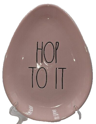 Rae Dunn Magenta Pink Easter Egg Shaped Plate Trinket/Candy Dish HOP TO IT 6 x 8