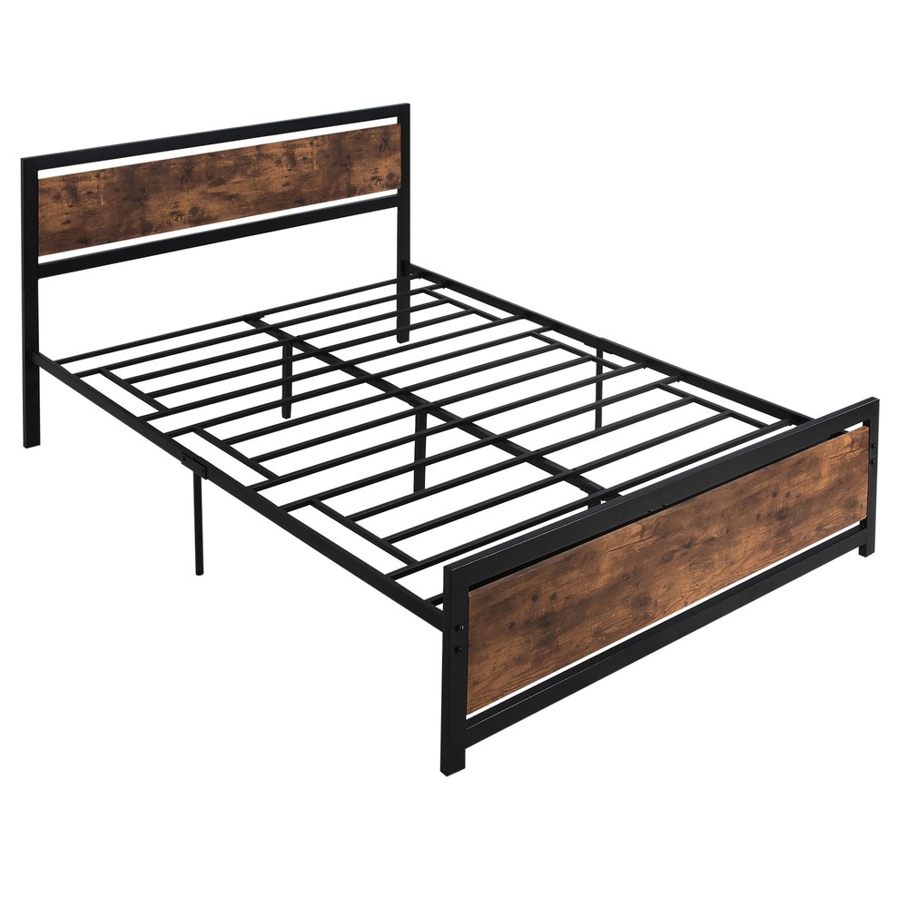HOMCOM Queen Bed Frame with Headboard & Footboard, Strong Metal Slat Support Bed