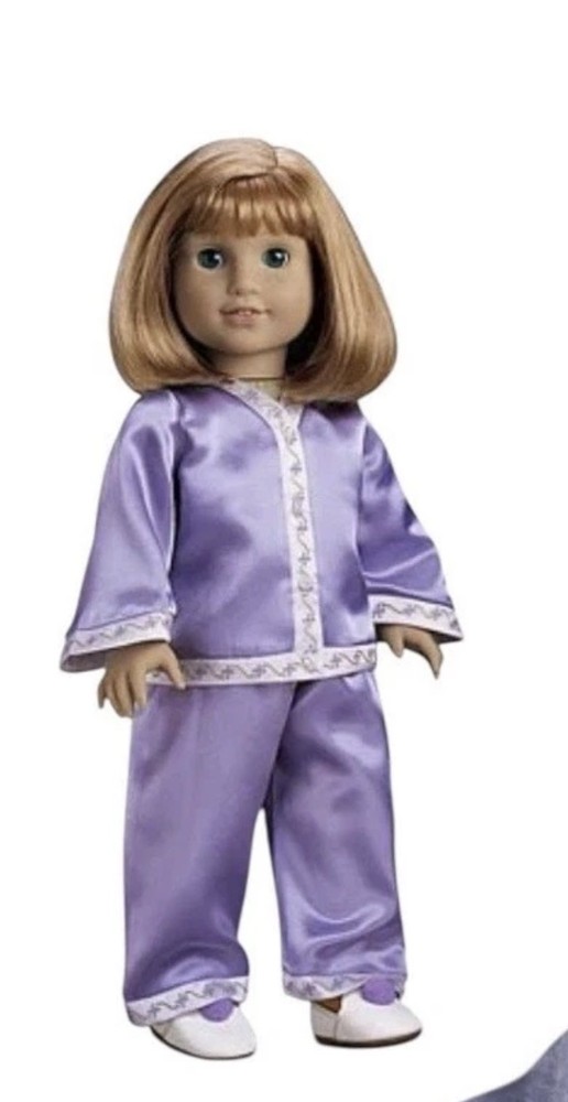 American Girl Doll Nellie Lavender Satin Pajamas & Slippers NIB