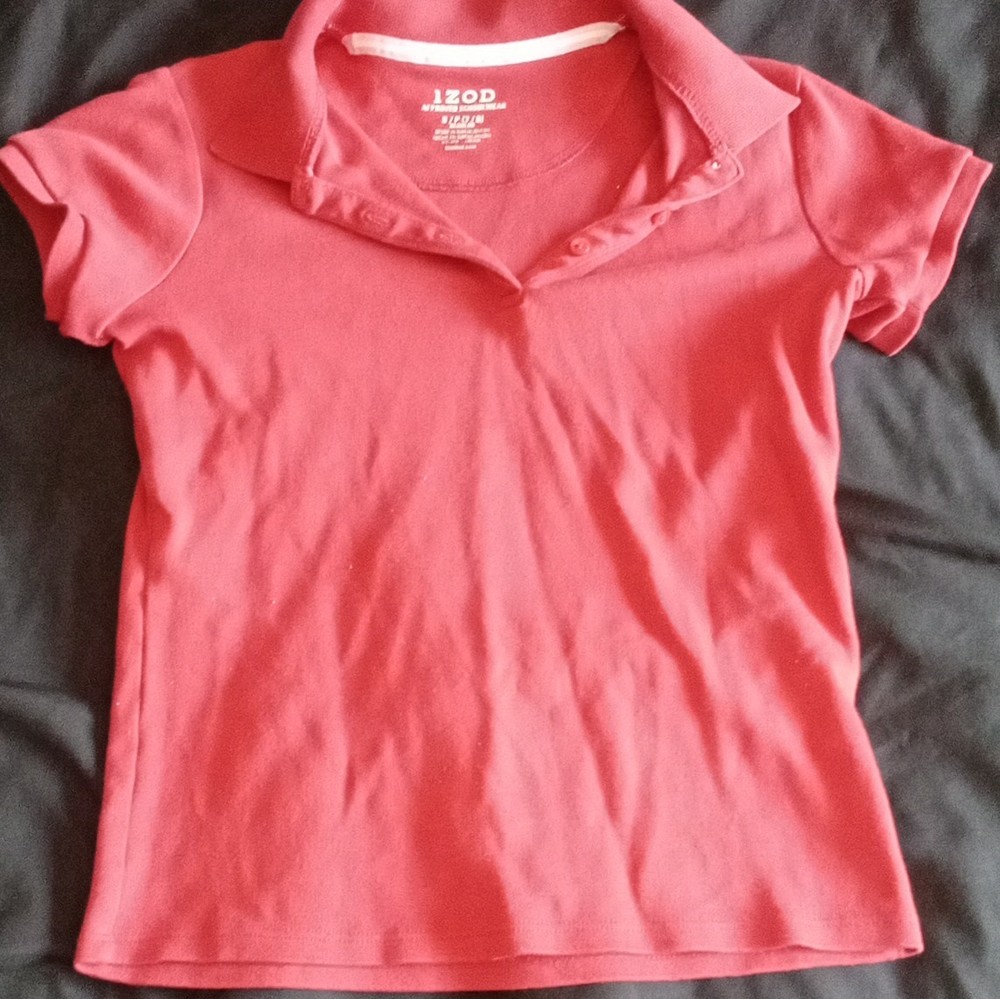 IZOD Girls Size S (7/8) Red Polo Shirt Short Sleeve Schoolwear