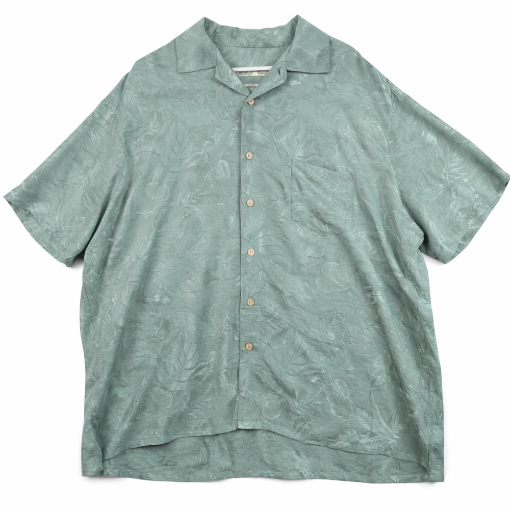 Batick Bay Men’s XXL Hawaiian Camp Shirt Sage Green Floral Rayon Blend Easy Care