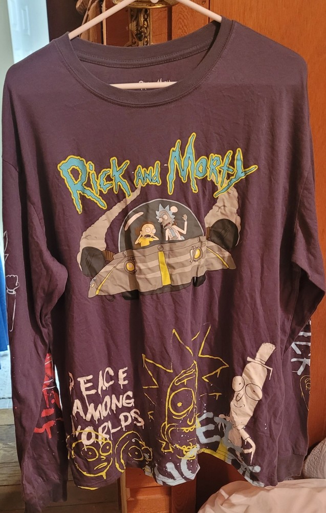 Rick and morty graphic print long sleeve burgundy t-shirt