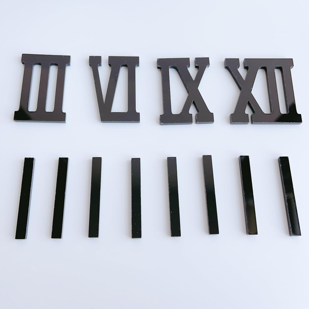 12 Gold Roman Numeral Mirror Digits & Dashes for DIY Wall Clock - Black