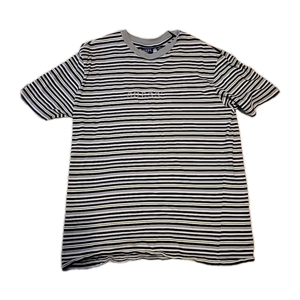 Guess Jeans Vintage T-Shirt Gray and Green Stripes Great Condition!