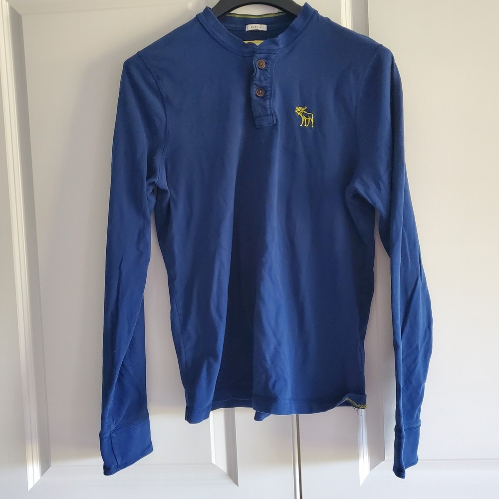 Abercrombie & Fitch Moose Logo Men's Long Sleeve Muscle Tee Blue Yellow XXL