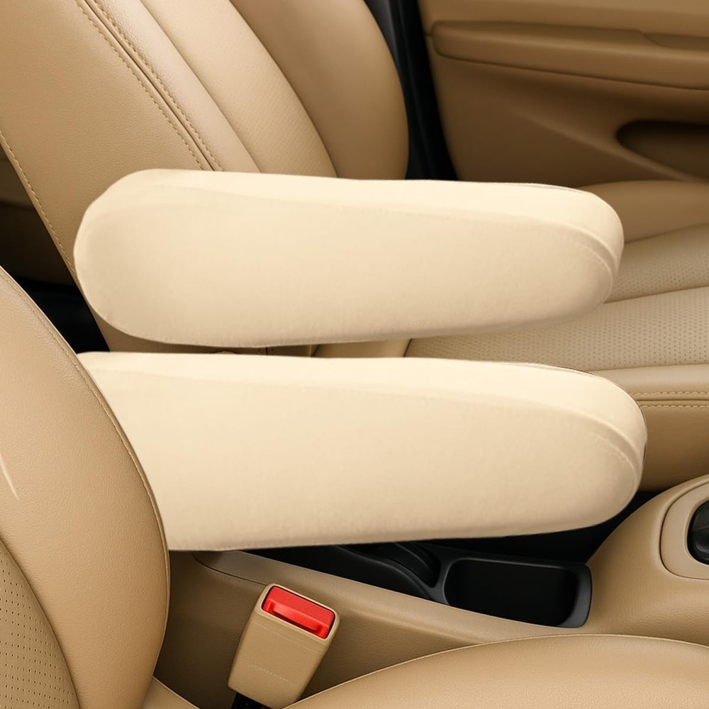 2PCS Universal Car Front Seat Armrest Covers, Soft Elastic Fabric Color: Beige