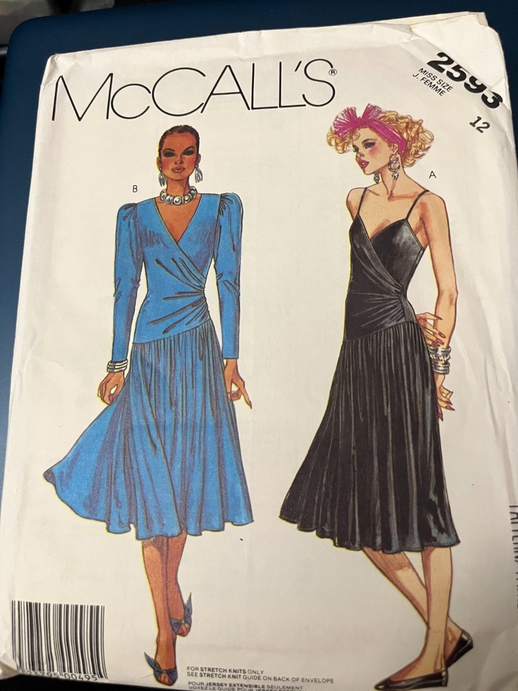McCall's Sewing Pattern-#2593-Misses' dressy Dress 2 styles-size 12 uncut ff
