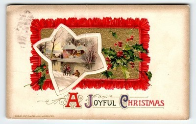 1911 Vintage John Winsch Embossed Christmas Postcard with Winter Cottage Scene
