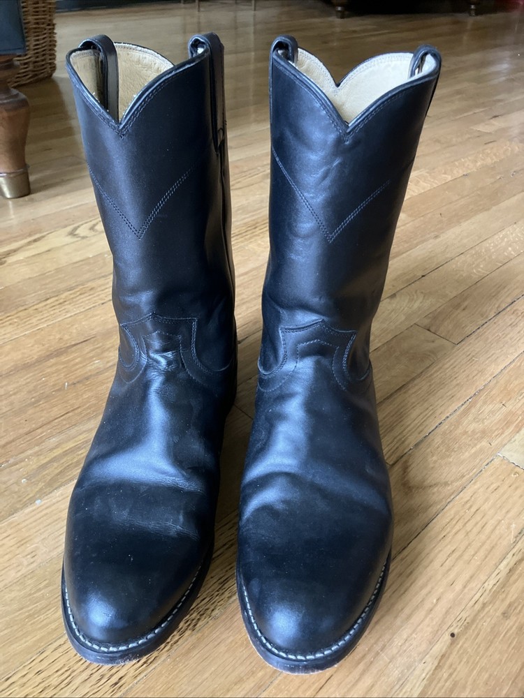 Justin Comb 3133 Black Leather Roper Cowboy Boots Men 9.5 EE Wide