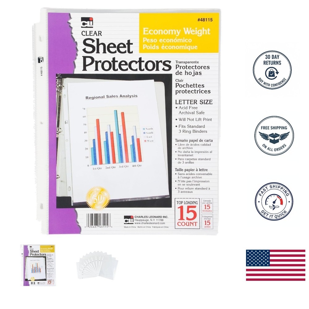 Letter Size Acid-Free Top Loading Sheet Protectors, 15 Pack for Perfect Clarity-image