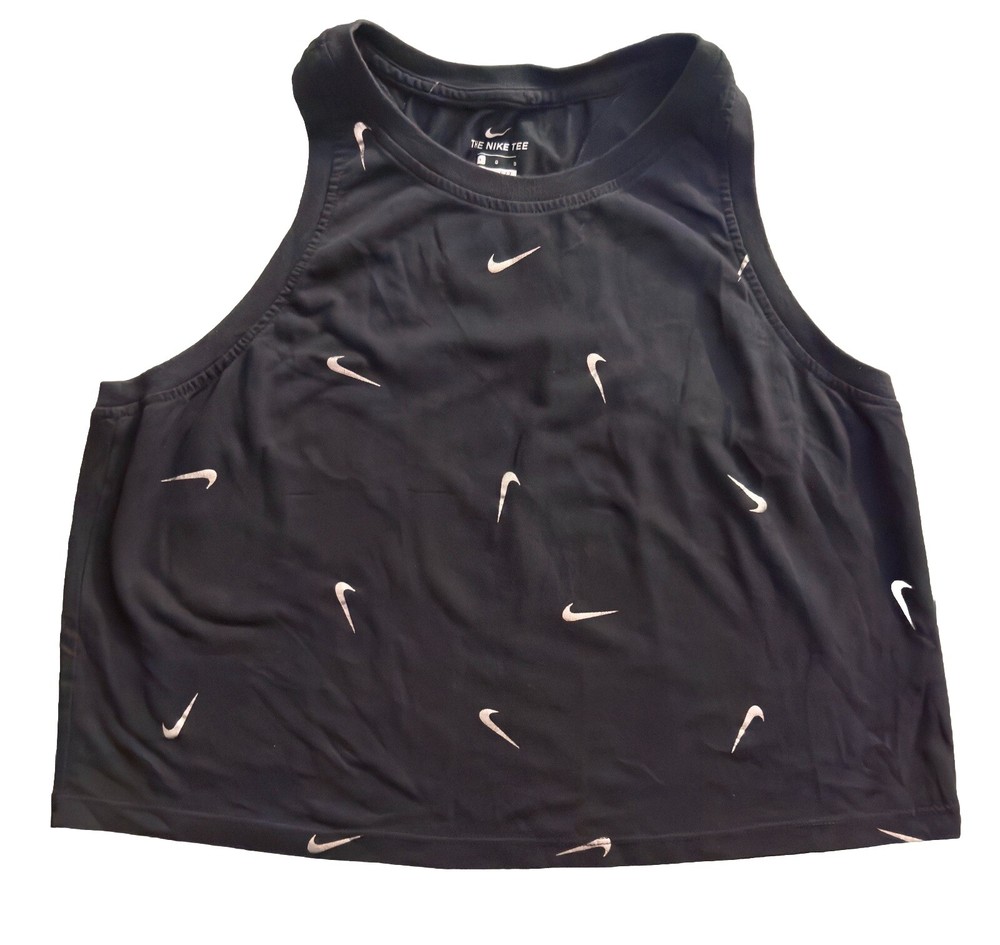 The Nike Tee All Over Print Matellic “Swoosh” Crop Athletic Racer back  Tank