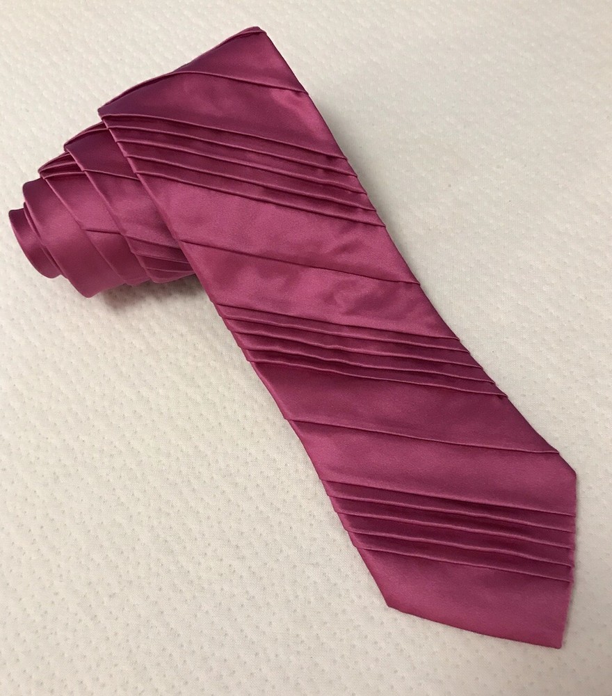 Jhane Barnes Silk Satin Look Neck Tie NEW Pleated Solid Pink 56” x 3 1/4” Summer
