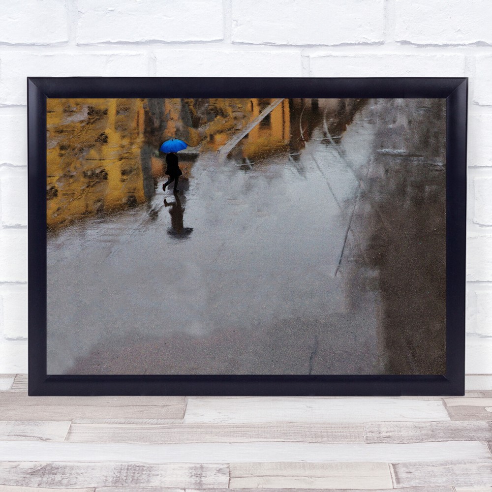 Umbrella Street Running Fast Speed Wet Impressionistic Wall Art Print