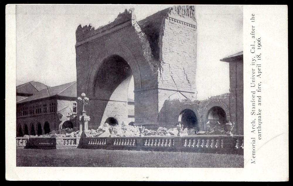 STANFORD California Postcard 1906 University Memorial Arch after Earthquake