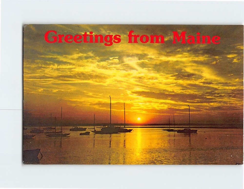 Postcard Ocean Sunset Scene Greetings from Maine USA