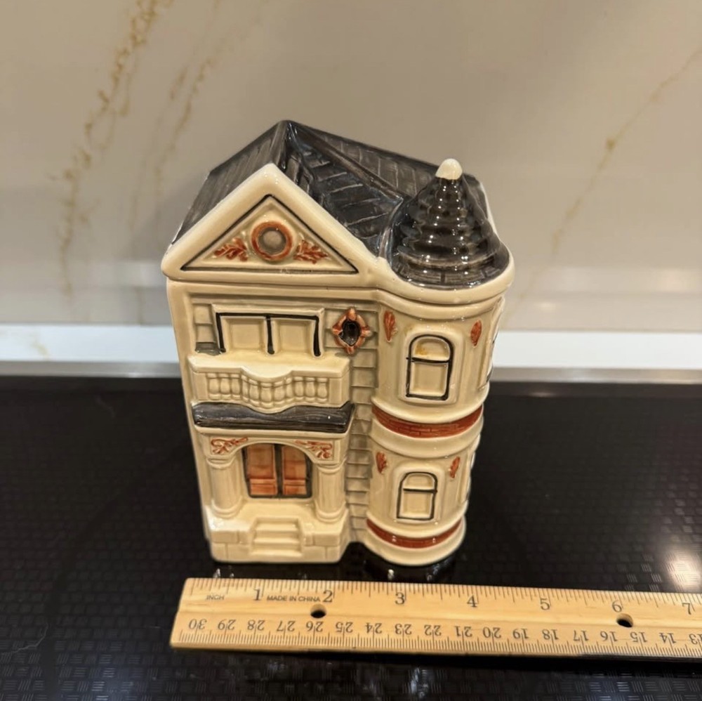 Vintage OTAGIRI 1980 Ceramic Cookie Jar Canister Victorian House Building Japan