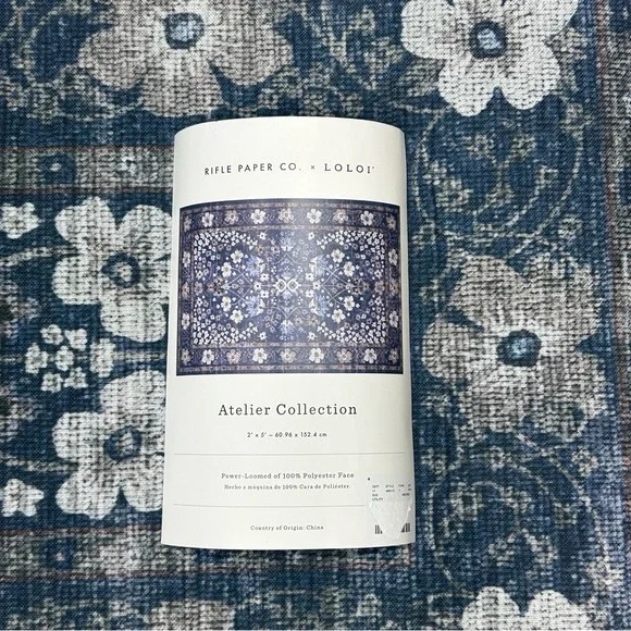 NWT Rifle Paper Co. Atelier Navy Floral Non-Slip 2'x5' Runner Area Rug
