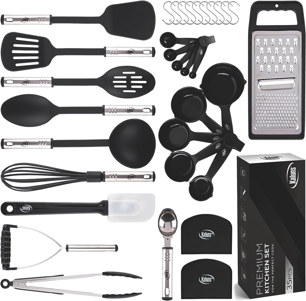 35PCS Nonstick Kitchen Utensils Set, Heat Resistant Nylon & Silicone Tools.