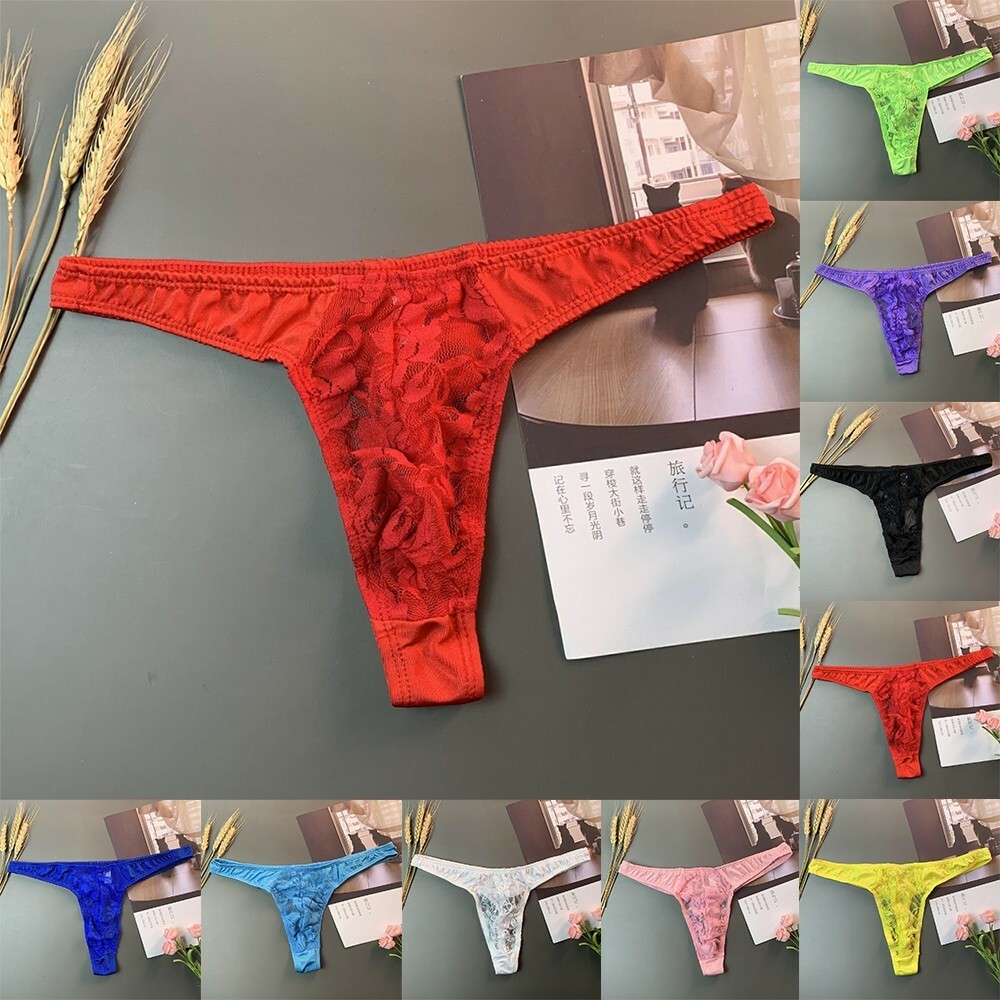 Mens Sexy Sissy Pouch Lace Briefs G-String Underwear Lingerie Thongs Panties
