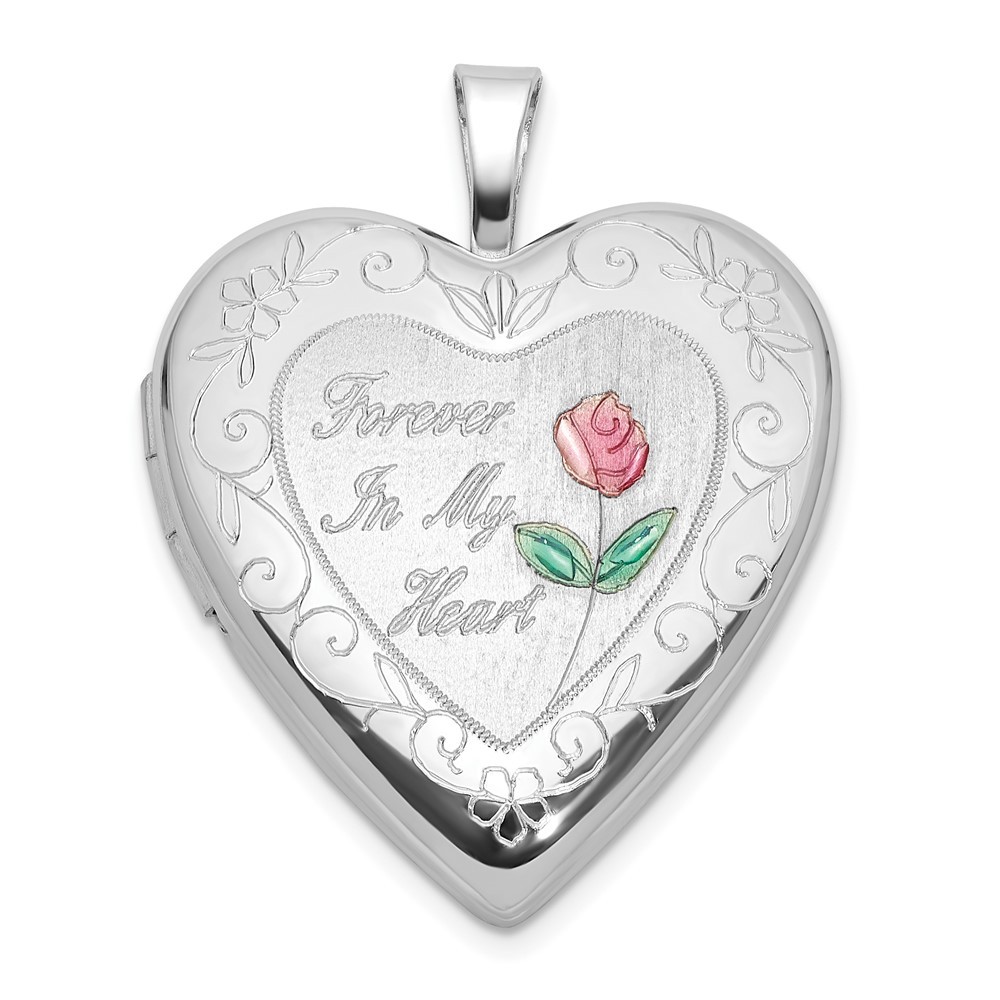 Sterling Silver 20mm Rose Locket Pendant with Epoxy Heart Design 2.79g