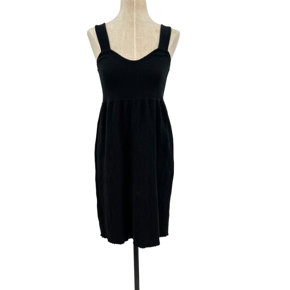 Nation Ltd Harmony Dress Smocked Mini Sleeveless Pima Cotton Black Size Medium
