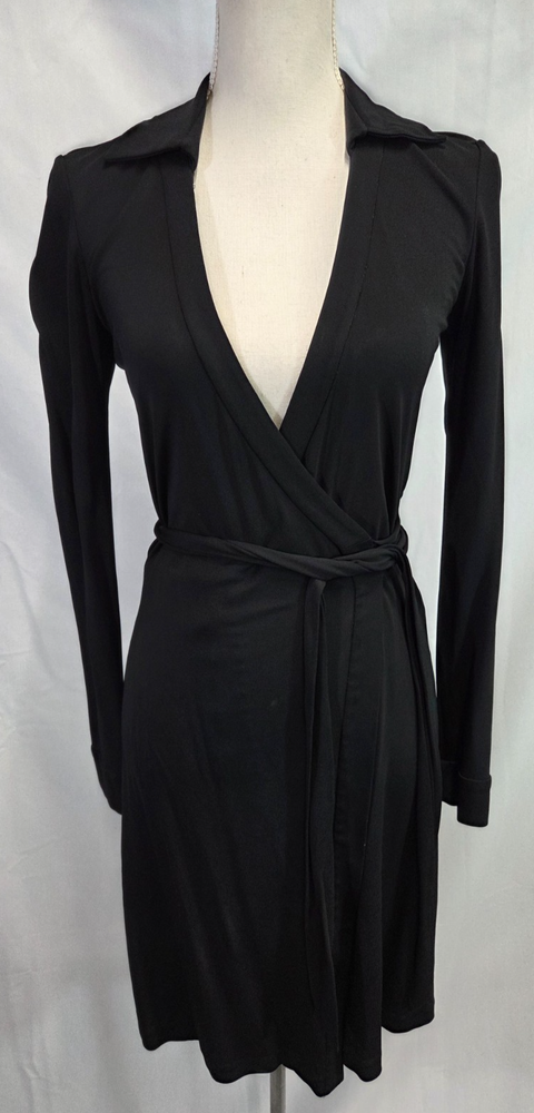 Diane Von Furstenburg Black Rayon Wrap Soft Breathable Tie Dress Size 6