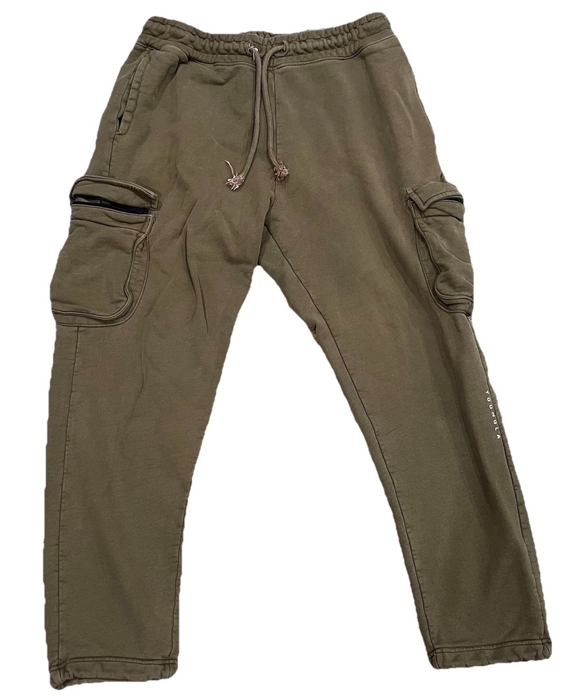 Young LA Pants Mens XL Brown Cargo Sweatpants Joggers Drawstring Stretch